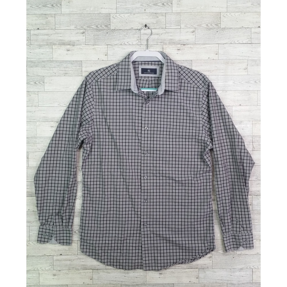 Hart Schaffner Marx Button Down Plaid Shirt Dress Shirt Long Sleeve Size L Black